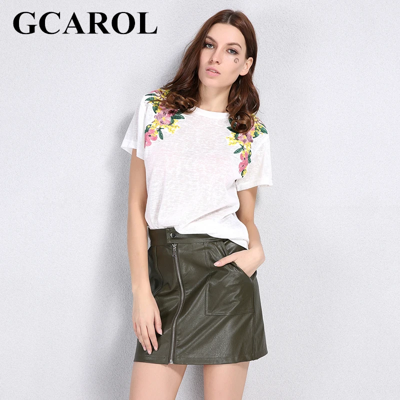 Женская мини юбка из искусственной кожи GCAROL элегантная многослойная на молнии с