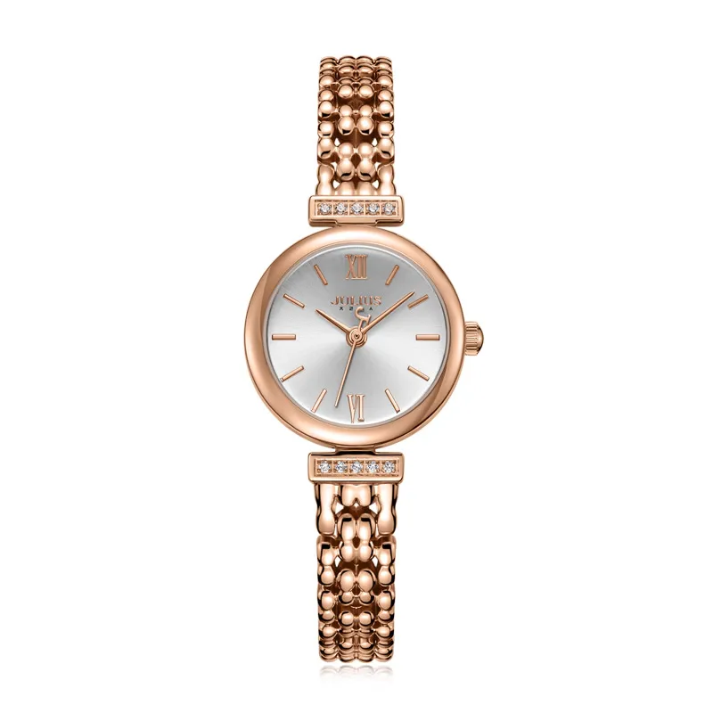 Rose Gold White Julius ювелирные часы женские тонкие фиолетовые антикварные часы Relogio с кристальным браслетом модные женские часы Reloj Mujer JA-1139 - Цвет: Rose Gold White