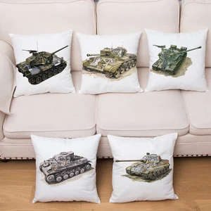 Наволочка для подушки с изображением военного танка, автомобиля, Короткие Плюшевые наволочки, 45*45 см, Наволочка декоративная наволочка для подушки, чехол