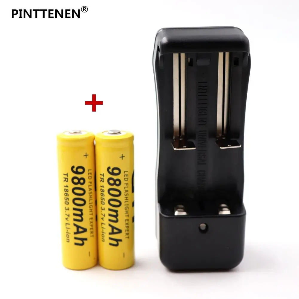Pinttenen 18650 Батарея Перезаряжаемые Батарея 3,7 V 18650 9800mAh литий-ионный аккумулятор Батарея для фонарик с ЕС Зарядное устройство для 18650 Батарея - Цвет: Цвет: желтый