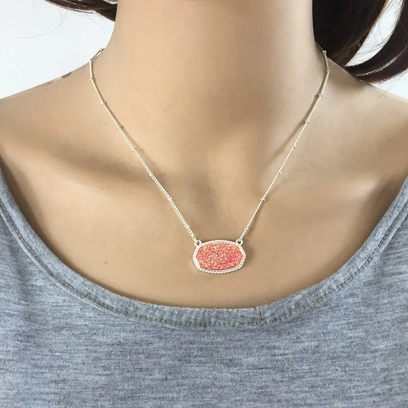 11 цветов, серебристые друзы Drusy, ожерелья с подвесками, шестиугольник, акриловая смола, воротник, модный бренд, Женские Ювелирные изделия, вечерние, свадебные, для свиданий, подарок
