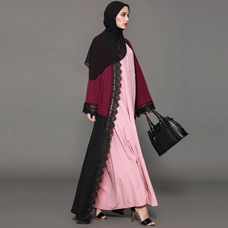 Абая для женщин 2019 Кафтан Дубай Малайзия кружева кимоно кардиган мусульманский