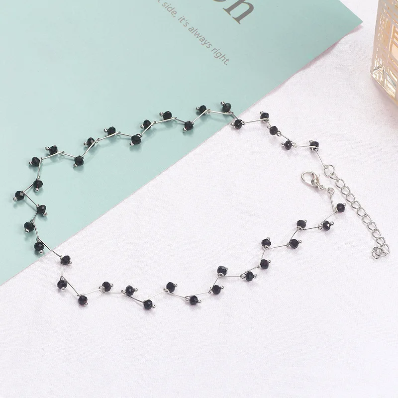 silver ZCHLGR Новое поступление Горячая Мода ожерелье из черных кристалов Bijoux простой крест Strand бисерные Чокеры ожерелье s женские ювелирные изделия - Окраска металла: silver