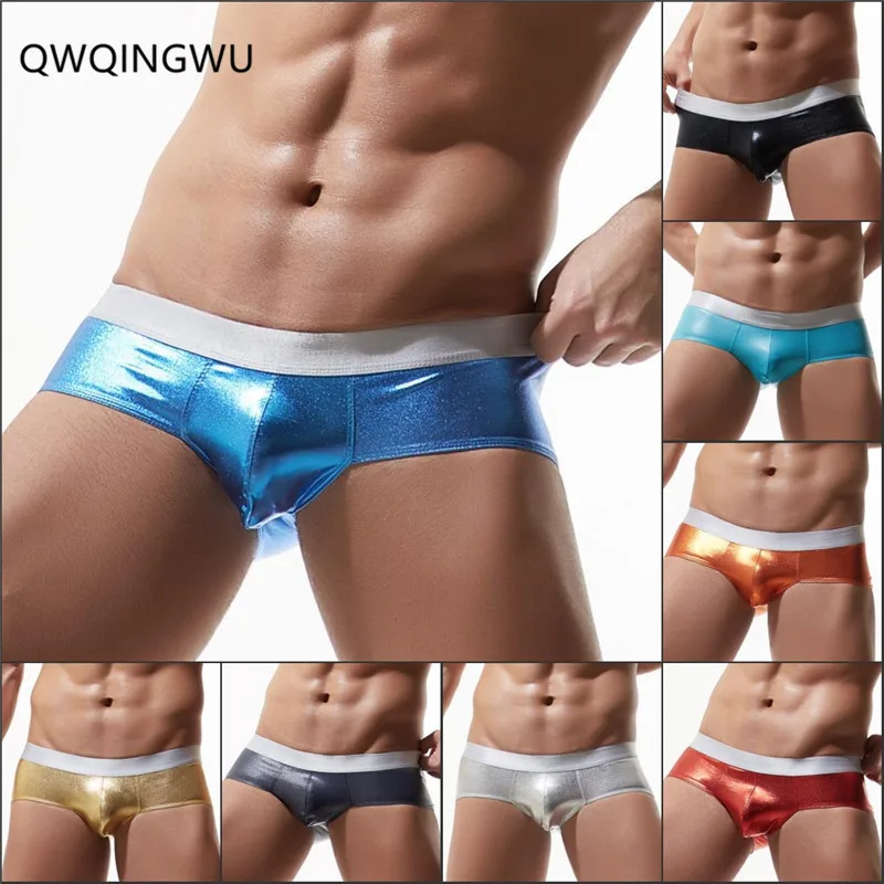 Мужские трусы боксеры из искусственной кожи широкие с u образным выпуклом