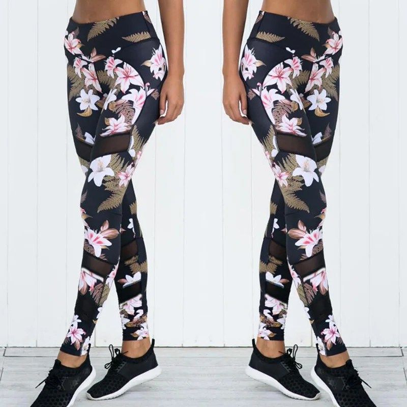 Flower Leggings Женский костюм для йоги, комплект из двух предметов, спортивный бюстгальтер, леггинсы, Женский комплект, комбинезон, одежда для йоги, гимнастики, женская одежда с принтом, эластичный спортивный бюстгальтер, леггинсы - Цвет: Flower Leggings