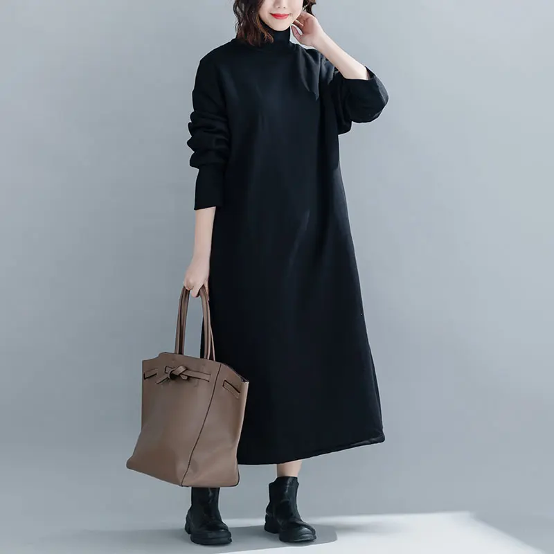 Oladivi Plus Size Women Velvet Hoodies& Sweatshirt Ladies Turtleneck Warm Coat Female Winter Long Top Tunic Vestidios Red Black
