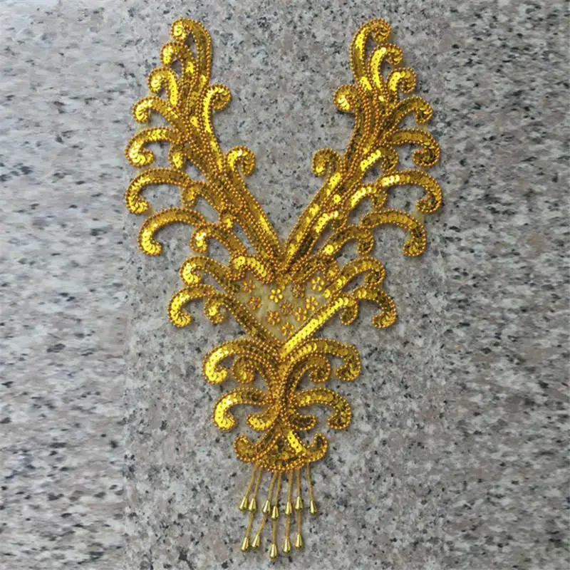 DoreenBeads Sequined Patch Big Flower Collar Shape Cheongsam Bag Hat Craft DIY Headdress Garment Accessory Gold Color 1PC | Дом и сад