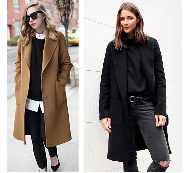 Осенне-зимнее новое шерстяное пальто большого размера Женский Длинный свободный