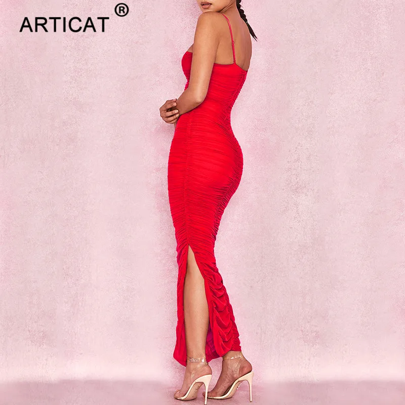 Articat, сексуальное, прозрачное, Сетчатое, вечерние, женское платье,, без бретелек, с разрезом, длинное, макси платье, элегантное, Осеннее, облегающее, плиссированное платье, Vestidos