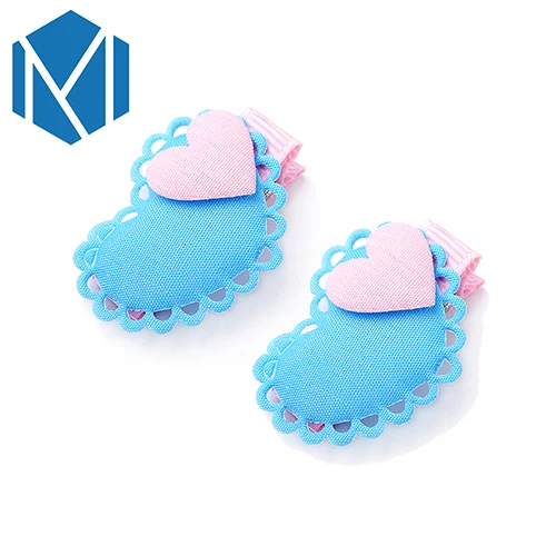 Blue with Pink M MISM 1 пара, аксессуары для волос для девочек, заколки для волос с двойным сердцем, детские заколки, высокое качество, детские украшения, детский зажим для волос - Цвет: Blue with Pink