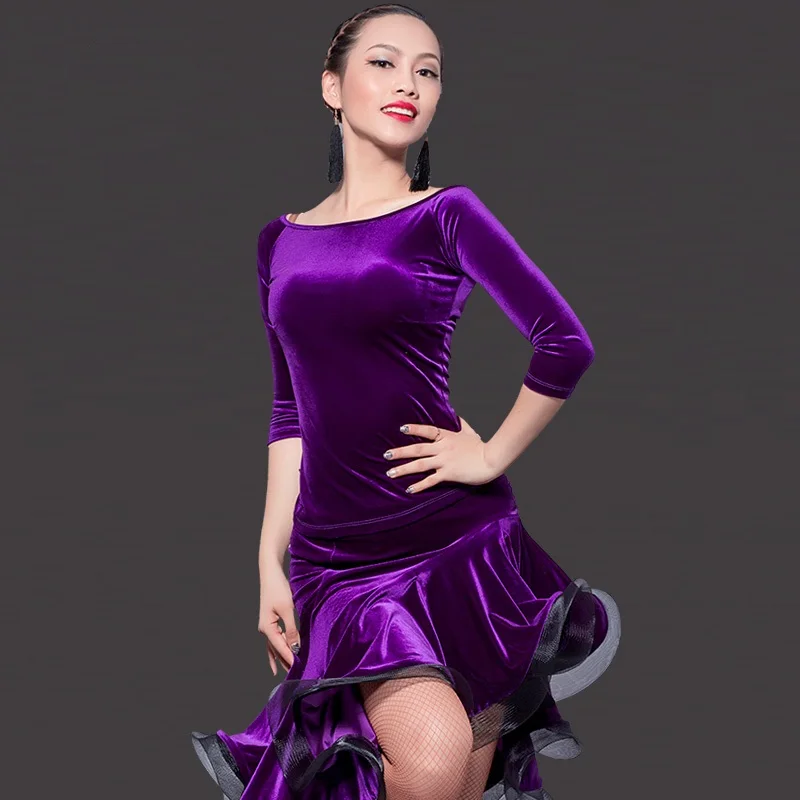 Новый женский бархатный латинский/Румба/Самба/ковбойский танцевальный костюм