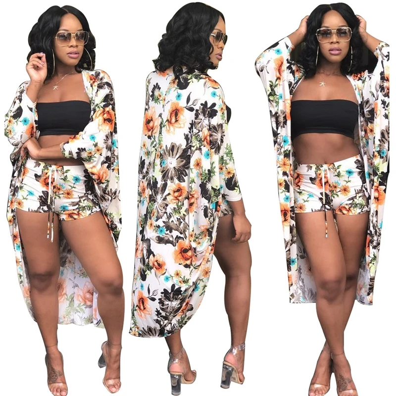 Женский комплект из 2 предметов летние шорты и блузка с принтом плавающая накидка