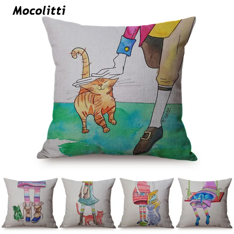 Скандинавский цвет воды милая кошка искусственное украшение для дома наволочка