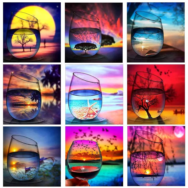 5d алмазная картина полностью круглое сверло пейзаж животных в чашке рукоделие