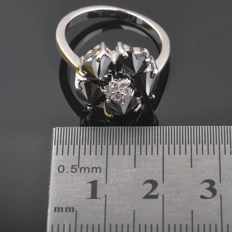 Новинка женский ювелирный набор серебряного цвета с блестящим цветком и черным