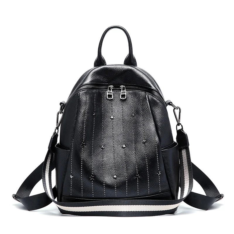 Real Cowhide Leather Backpack For Women Genuine Girls Wide Strap Backpacks Ladies Shoulder Travel Bag School | Багаж и сумки