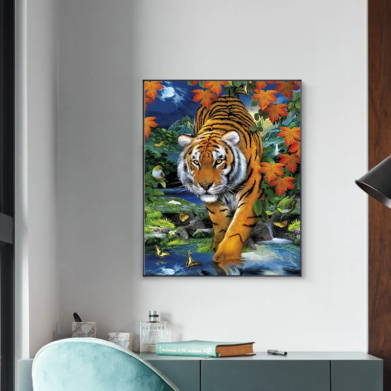 

5d Framed Diy Diamond Tiger Pattern Cross Stitch Diamond Painting Square Animal Embroidery Beads Patterns Picture of Rhinestones