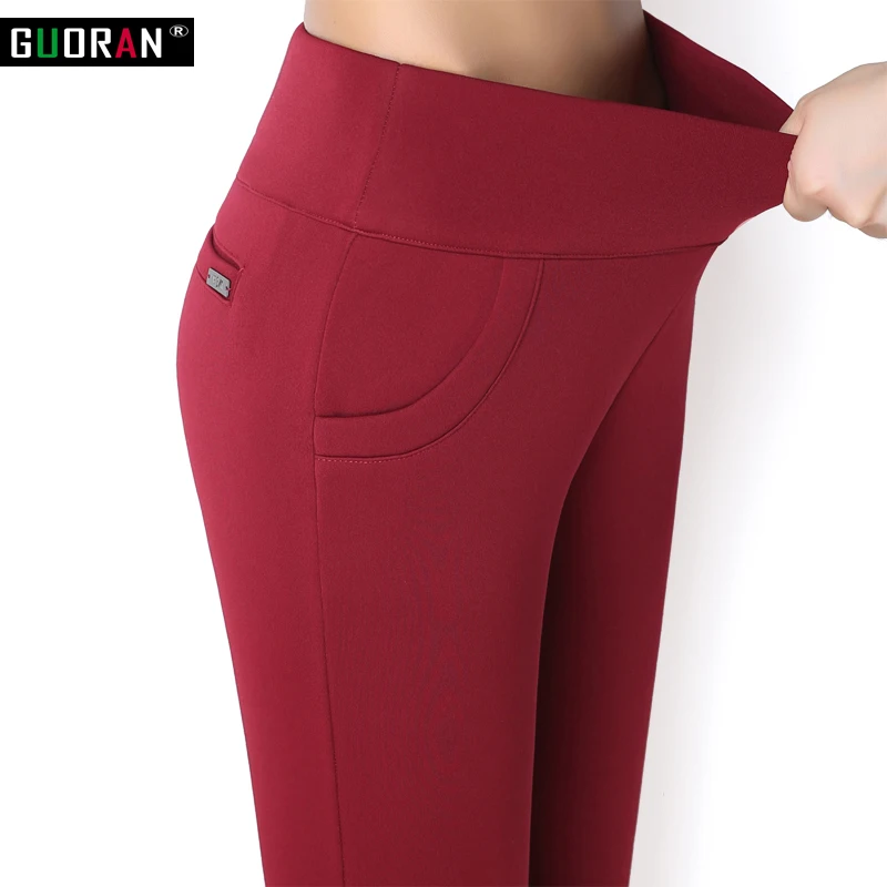 Брюки-карандаш женские зимние теплые черные с высокой талией деловые элегантные