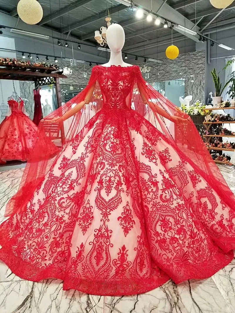 LS325411 красное винтажное бальное платье для невесты, свадебные вечерние платья с коротким рукавом, вырез лодочкой, кривая форма, длина до пола, платья с длинной накидкой