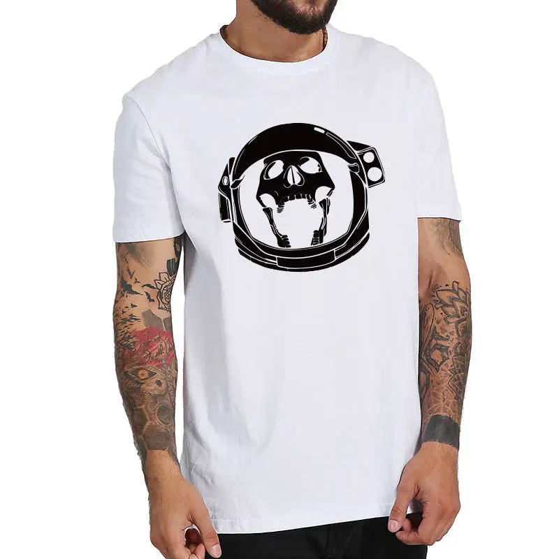 Астронавт череп футболка Скелет пилот Cool Аниме Camiseta Homme Хлопок Прохладный