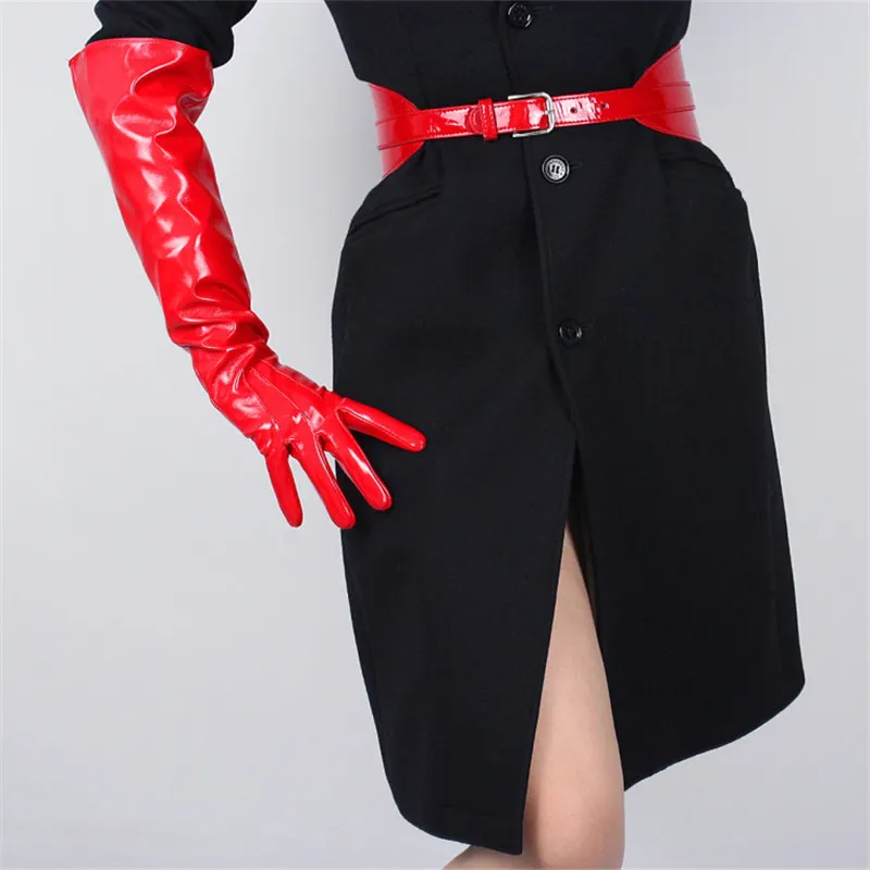 50cm wide cuff Новинка, лакированные кожаные перчатки, 60 см, ярко-красные, очень длинные, из имитирующей кожи, на локоть, для косплея, блестящие, красные, женские, WPU05 - Цвет: 50cm wide cuff