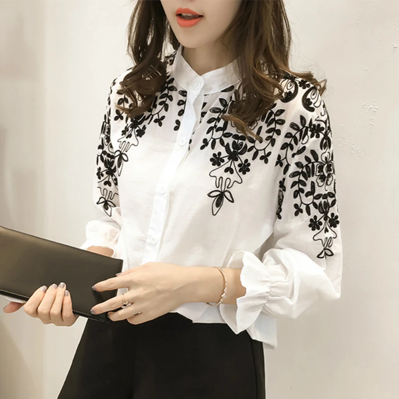 Размера плюс топы белого цвета женская блузка Одежда Blusas Mujer De Moda 2021 и длинными