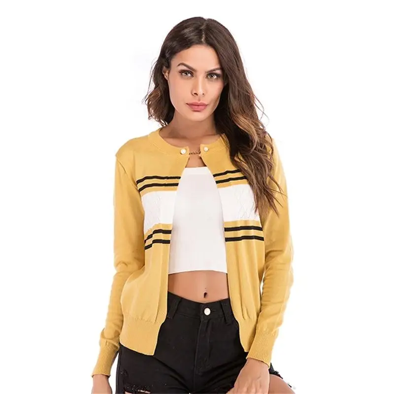 Women Knitted Cardigan Coat Autumn Winter 2018 Casual Long Sleeve Stripe Printed Crochet Knit Sweater Female Tops chifave |