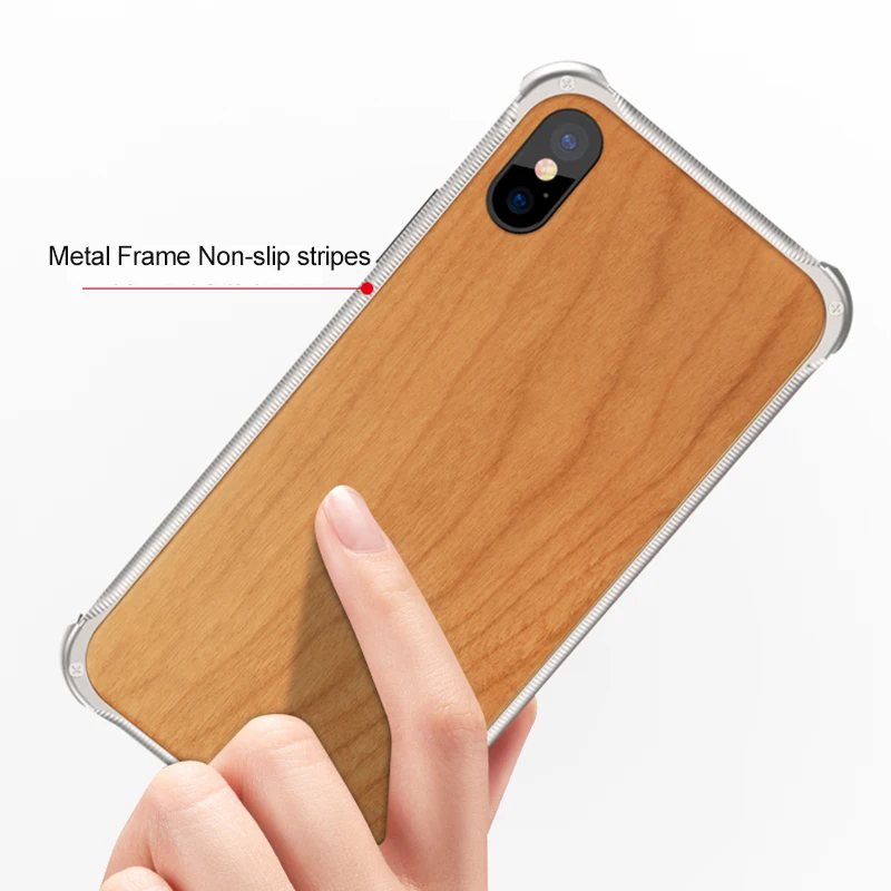 Soinmy роскошный XS металлический чехол для iPhone 7 Чехол деревянная задняя крышка 8 Plus X