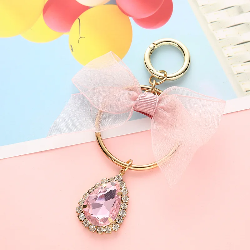 New Crystal bowknot Keychain Woman Tassel pearl Key Chain Bow Ring Women Bag Car Pendant Jewelry Gifts trinket | Украшения и