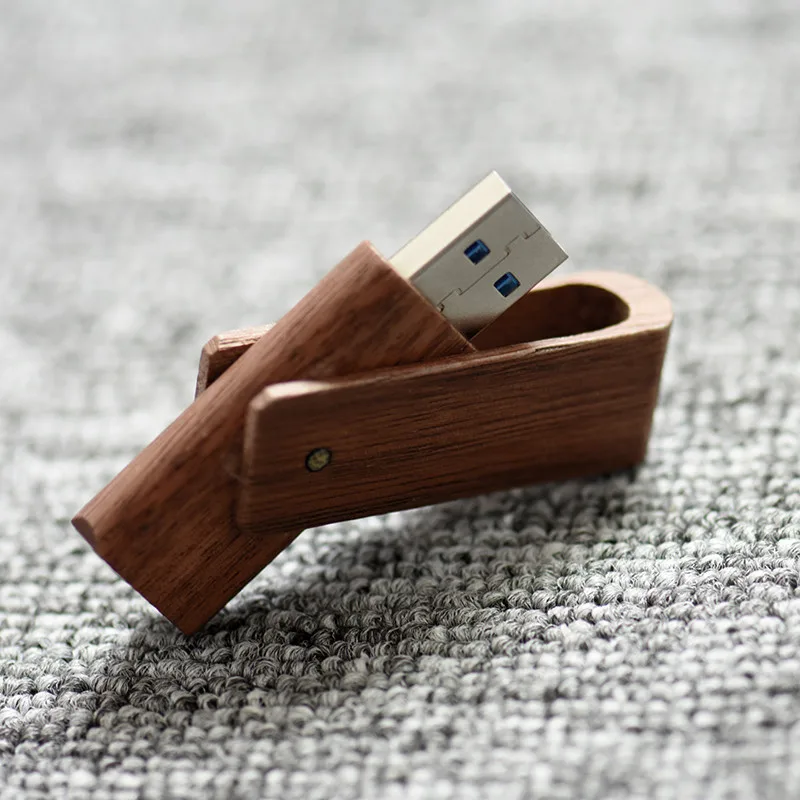 Логотип клиента деревянный вращающийся usb флэш-накопитель из натурального