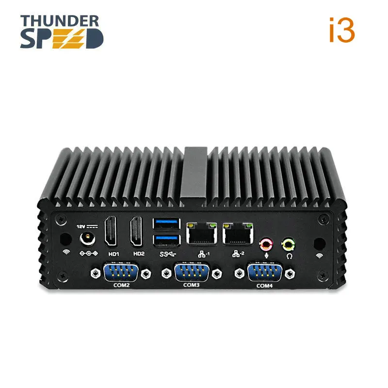 Горячая Intel Core i3 Мини компьютер Windows 10 безвентиляторный 4* COM 2* LAN 2* HDMI 4* USB3.0 Мини ПК i3 4010U 4005U i5 i7 Поддержка Linux