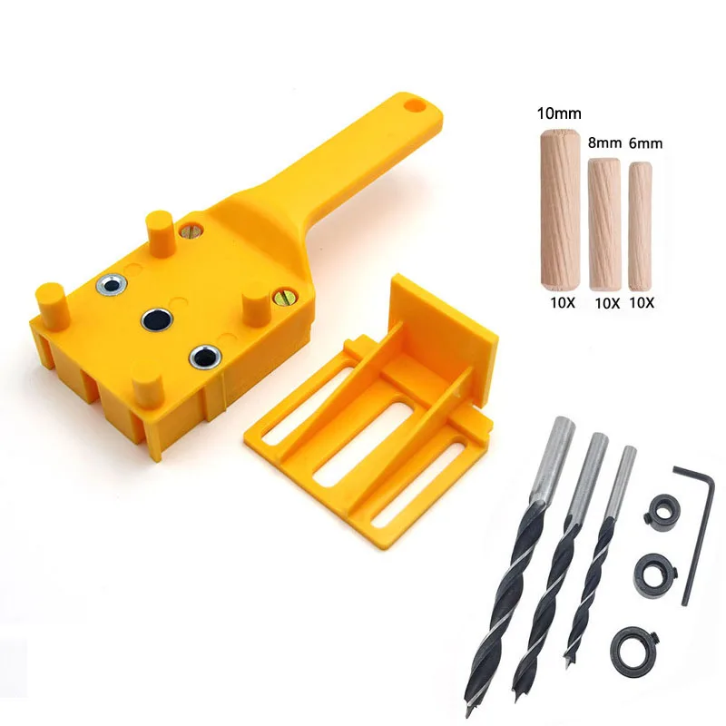 Yellow ALL ALLSOME дюбель джиг 6 8 10 мм Дерево HSS сверла деревообрабатывающий джиг ABS пластик карманное отверстие джиг сверло направляющий инструмент для столярных работ HT2638 - Цвет: Yellow ALL