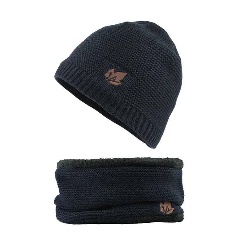 [FLB] Skullies Beanies Winter Knitted Hat Beanie Scarf Men Winter Hats For Men Women Caps Gorras Bonnet Mask Brand Hats F18034 - Цвет: Navy Set