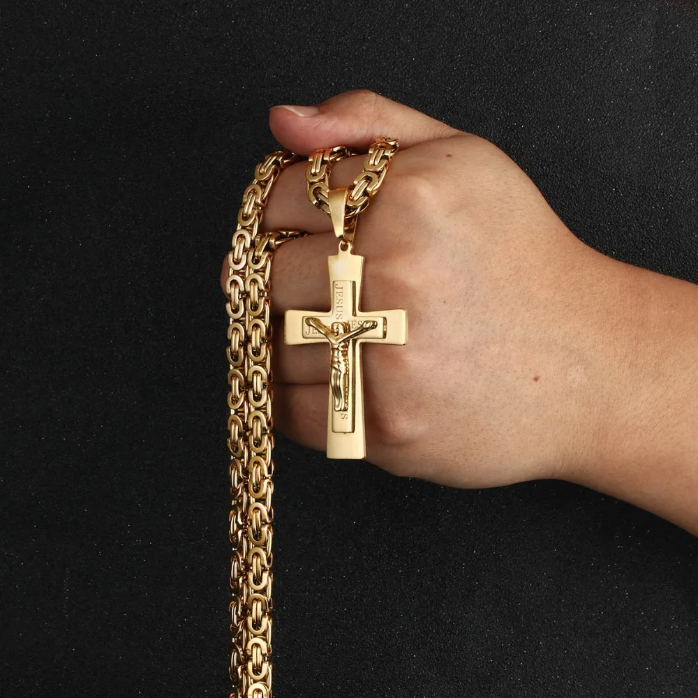 Резной Иисус святые колье с подвеской в виде Креста для мужчин нержавеющая сталь