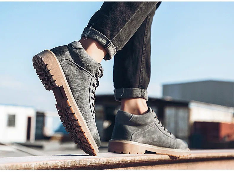 Genuine Leather Men Boots Autumn Winter Ankle Boots Fashion Footwear Lace Up Shoes Men High Quality Vintage Men Shoes