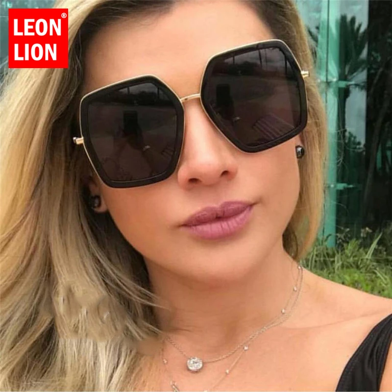 LeonLion многоугольные солнцезащитные очки с большой оправой для женщин/мужчин