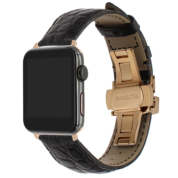Ремешок из натуральной крокодиловой кожи для iWatch Apple Watch 38 мм 40 мм 42 мм 44 мм серия 5 4 3 2 1 ремешок с застежкой-бабочкой
