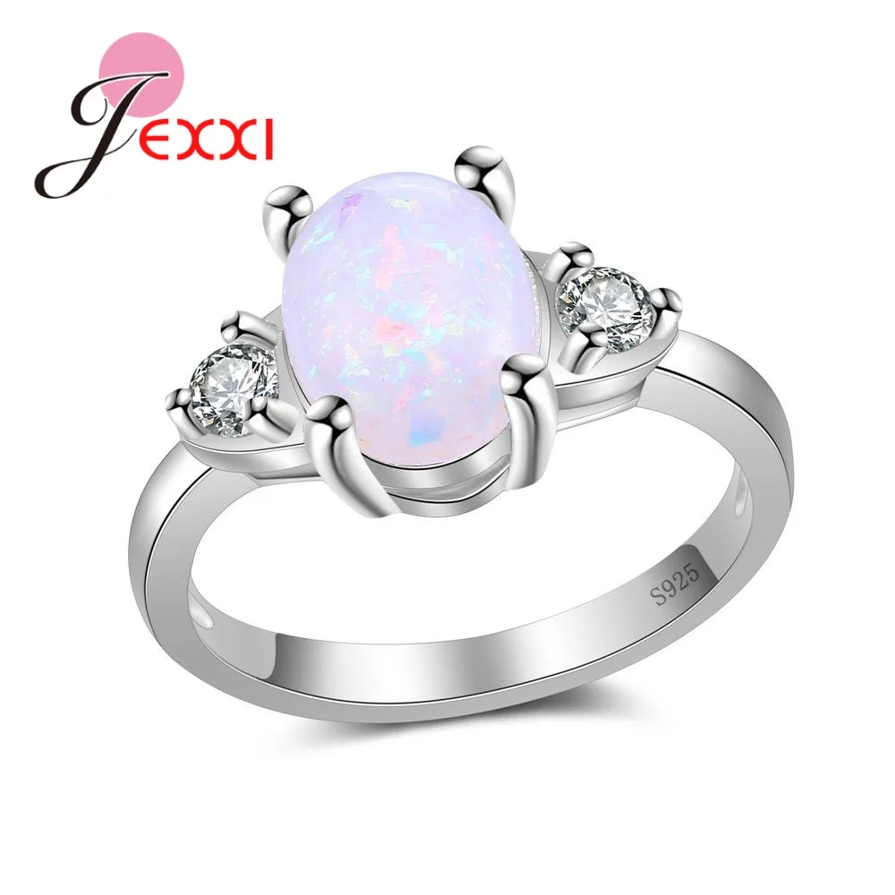 

Romantic Promise Rings For Women Wedding Engagement With Oval Opal Stones Real 925 Sterling Silver Female Accessory