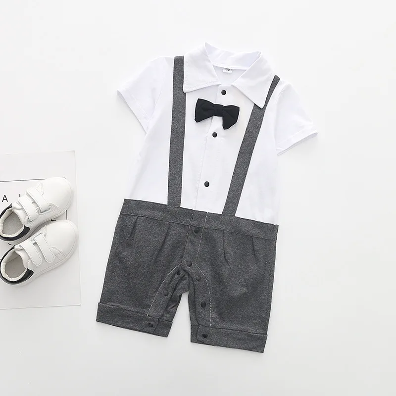 Newborn baby Cotton rompers Turn-down Collar Short sleeve gentleman Style boy clothes infant babies jumpsuits overalls0-18M |