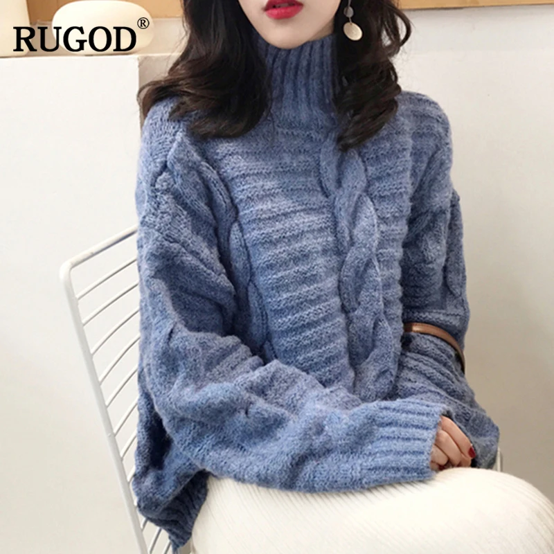 Свитер женский трикотажный RUGOD с высоким воротником однотонный рукавами летучая