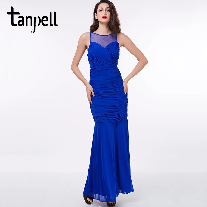 Tanpell, вечернее платье с глубоким декольте, дешевое, королевское, синее, с рюшами, длина до пола, без рукавов, прямое, красное платье, официальное, выпускное, длинное, вечернее платье es