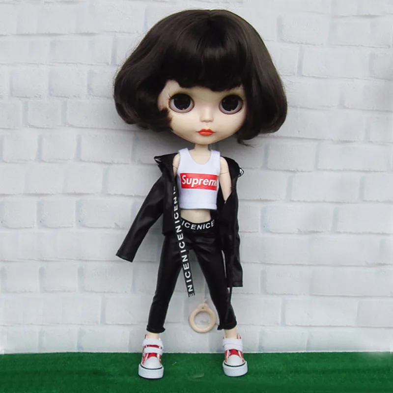 Крутая 1/6 кукла ПУ пальто брюки жилет для Blyth, Azone, куклы-Барби одежда аксессуары
