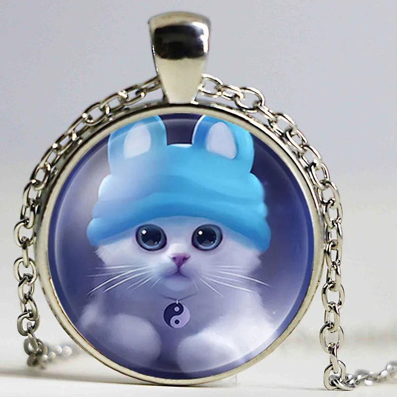 Цепи высокое качество Обувь для девочек с серебряным покрытием милый кот Стекло