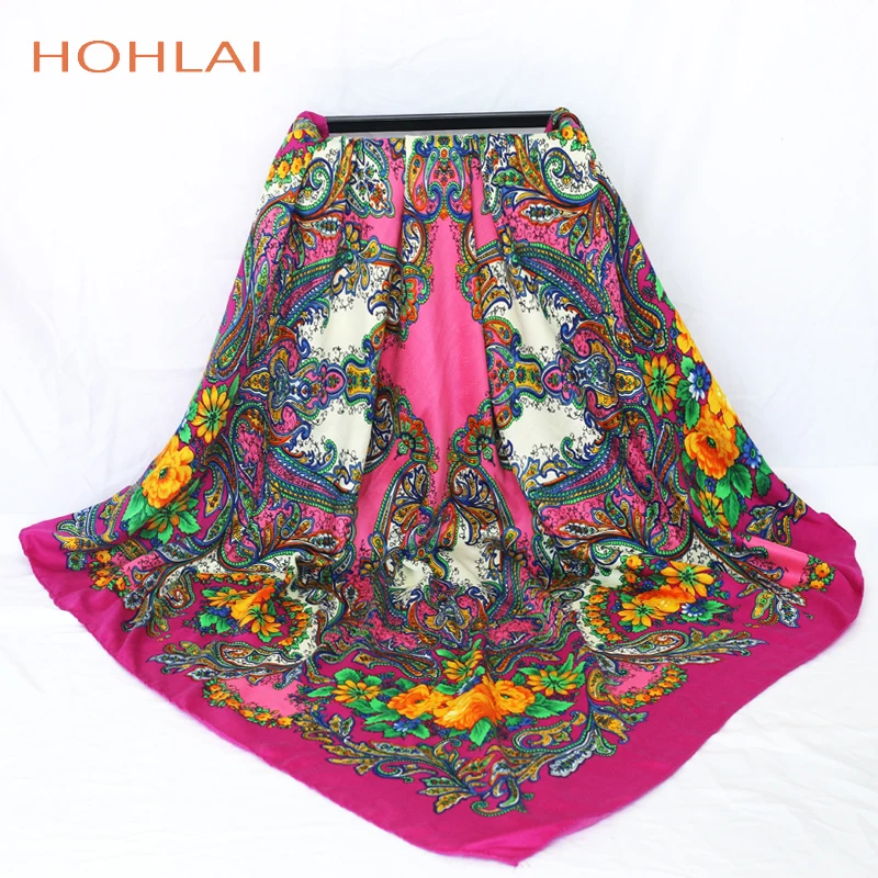 Big Square 120*120CM Twill Scarf Bohemia Ethnic Flowers Vintage Style Winter Autumn Muslim Woman Lady Scarf