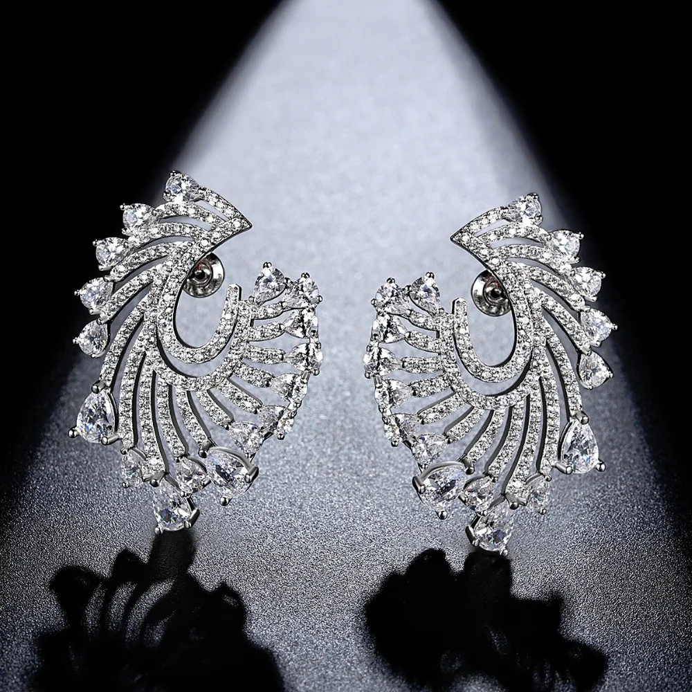 LUOTEEMI Fashion Big Flower Stud Earrings U Shape Micro Paved Shining Clear Yellow CZ White Gold-Color Brincos Christmas Gifts | Украшения