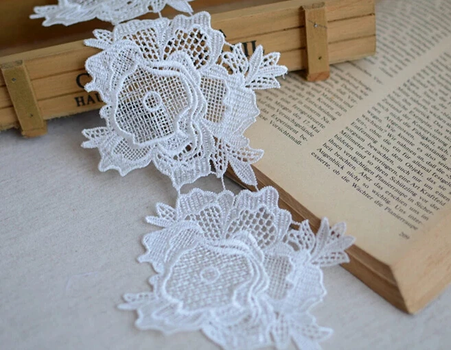 3 Meters Hot Sale 11CM Width High Quality Embroidered Lace Trim White Large Flower Floral Fabric | Дом и сад