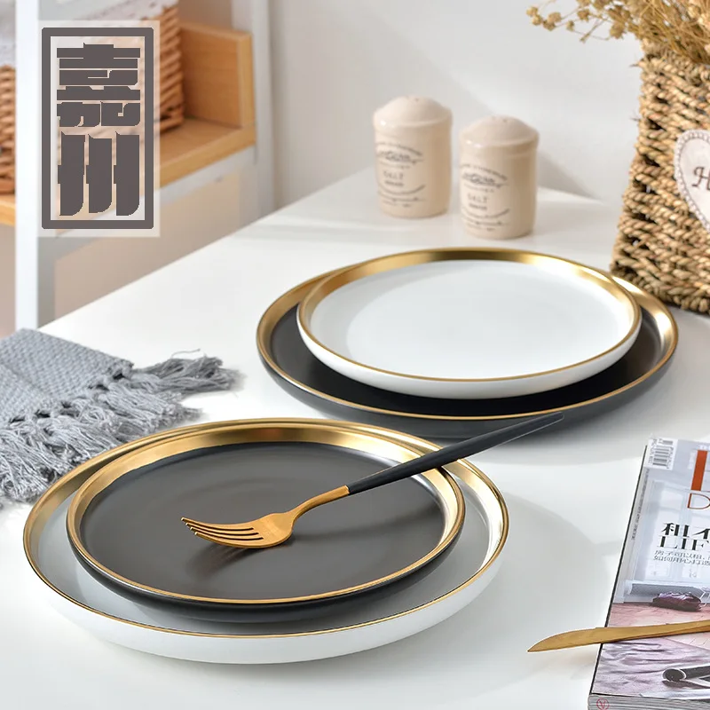 Керамическая тарелка Европейская матовая керамическая золотая Западная для
