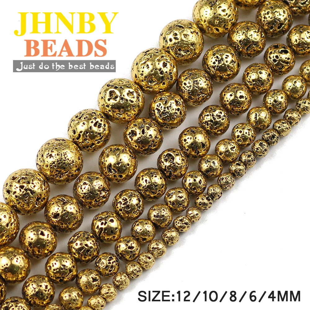 JHNBY оптовая продажа натуральный лавовый камень 4.6.8.10.12 мм старинные золотые