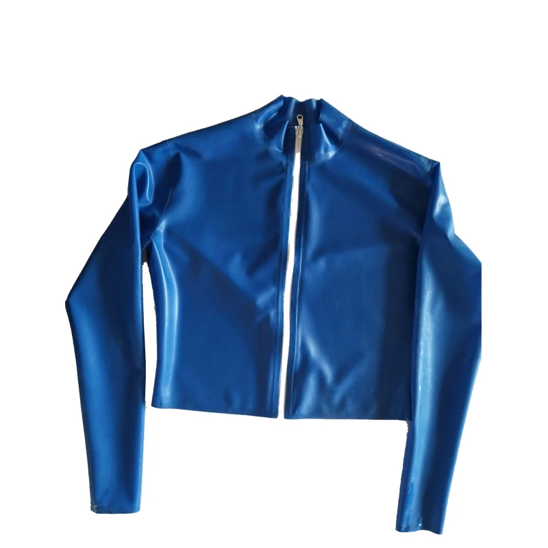 

2019 Latex 100% Rubber Men Navy Blue With White Zipper Handsome Top Size XXS-XXL