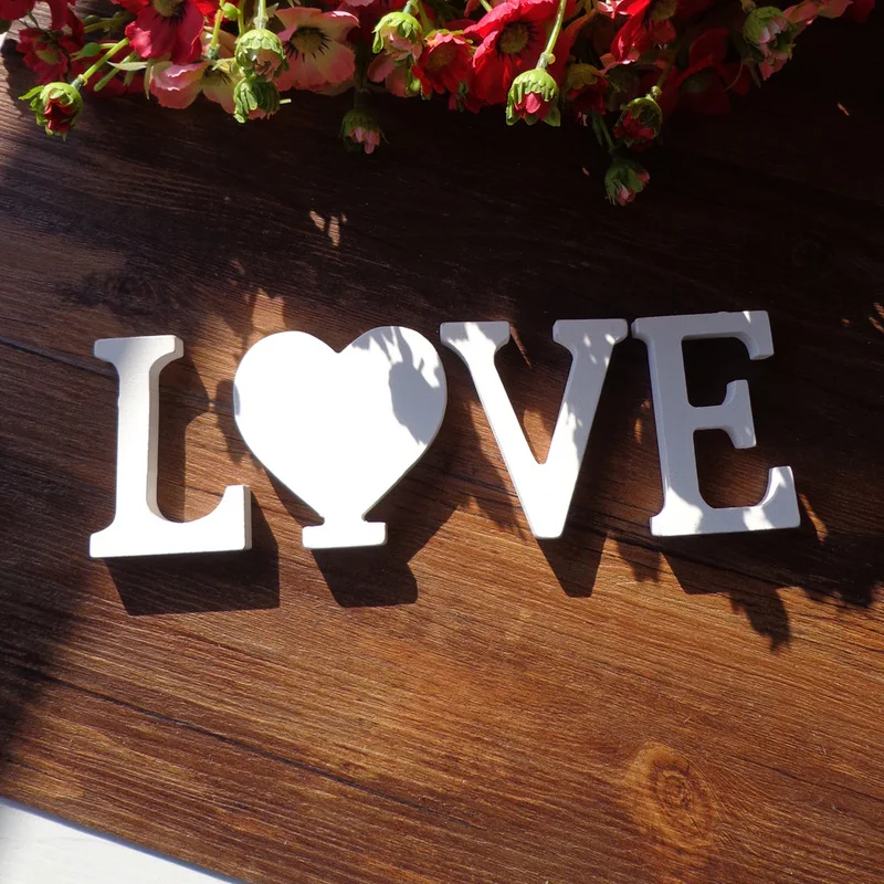 1set White Wooden English Letters Alphabet Word &quotLove&quot Standing Craft Ornaments DIY Personality Wedding Party Decoration | Дом и сад